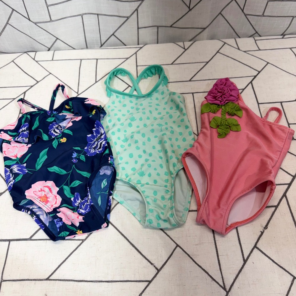 Old Navy Cat‎ & Jack Little Me Swimsuits 12-18M Pink Blue Floral Ruffle Lot 3